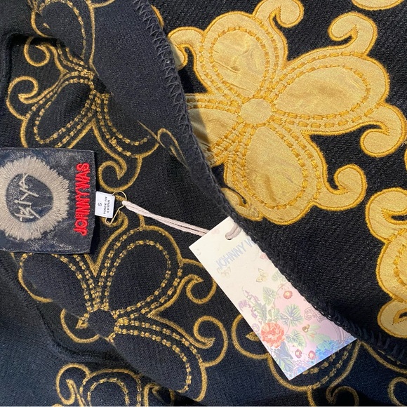 Johnny Was BIYA Gold Kaia Applique Embroidered Black Hoodie Open Cardigan - Picture 5 of 5